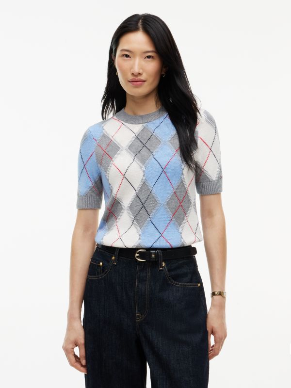 Argyle Short Sleeve Jumper — Grey