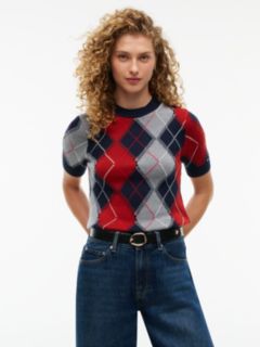 Argyle Short Sleeve Jumper — Blue 1