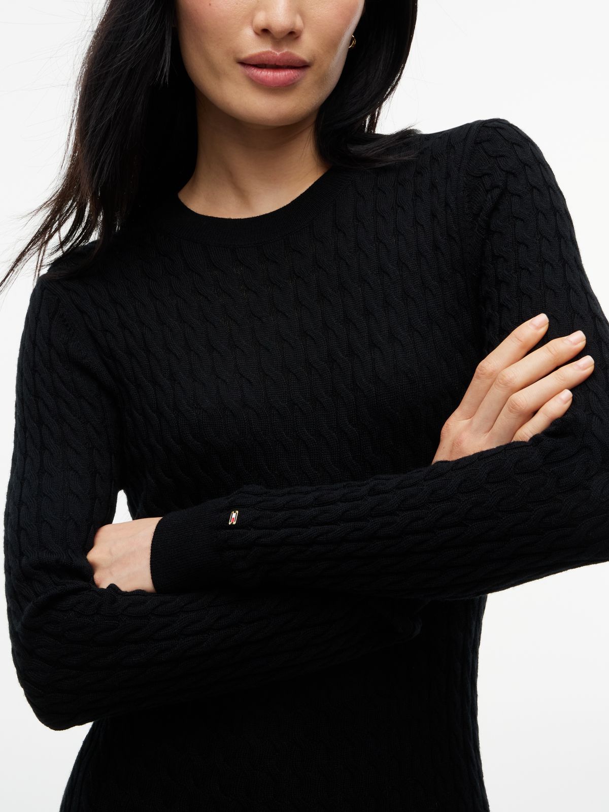 Pure Wool Cable Knit Jumper Dress — Black