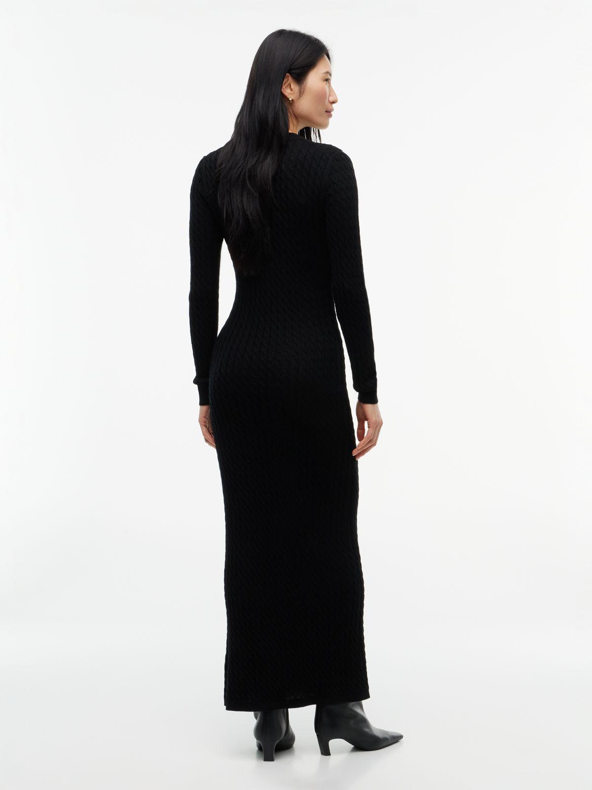 Pure Wool Cable Knit Jumper Dress — Black