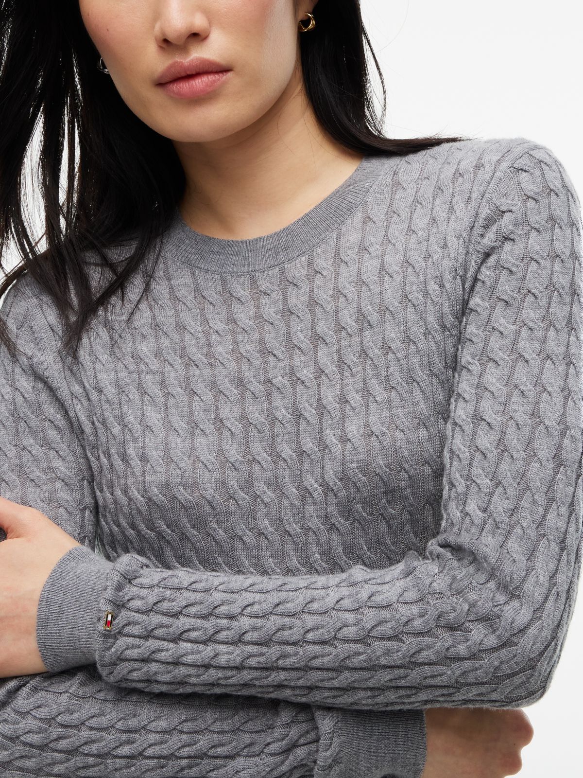 Pure Wool Cable Knit Jumper Dress — Grey