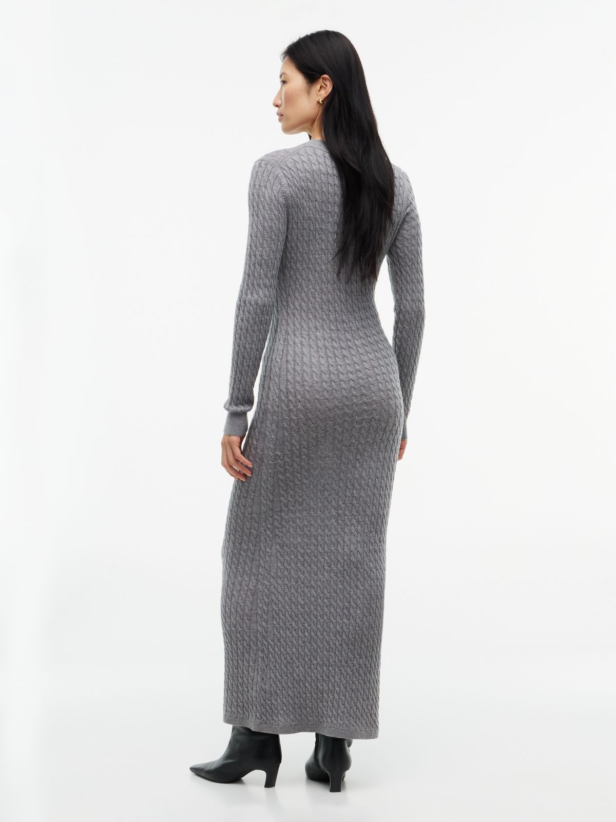 Pure Wool Cable Knit Jumper Dress — Grey