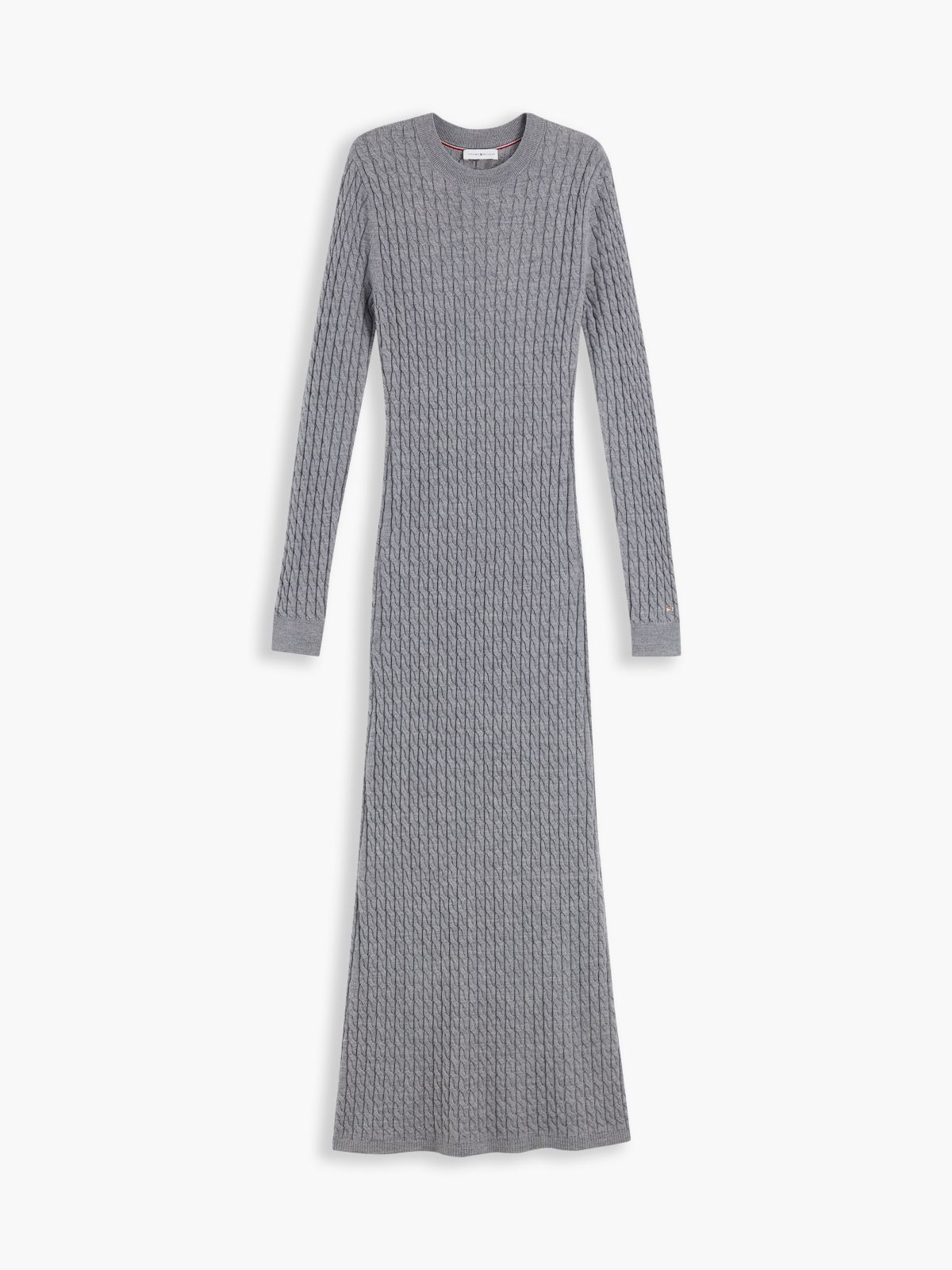 Pure Wool Cable Knit Jumper Dress — Grey