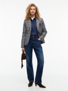 Wool Blend Check Single Breasted Blazer — Grey 2