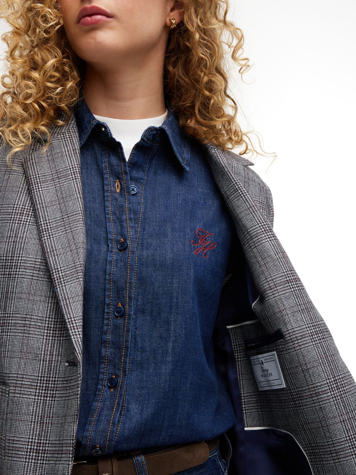 Wool Blend Check Single Breasted Blazer — Grey