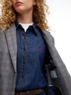 Wool Blend Check Single Breasted Blazer — Grey 3