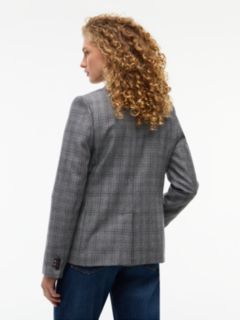 Wool Blend Check Single Breasted Blazer — Grey 5