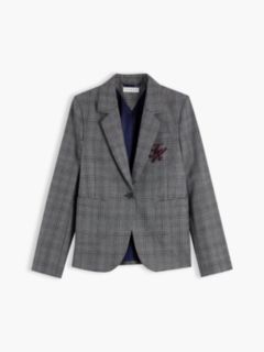 Wool Blend Check Single Breasted Blazer — Grey 6