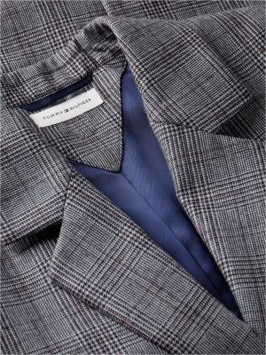 blazer droit à carreaux en laine mélangée gris pour femmes tommy hilfiger