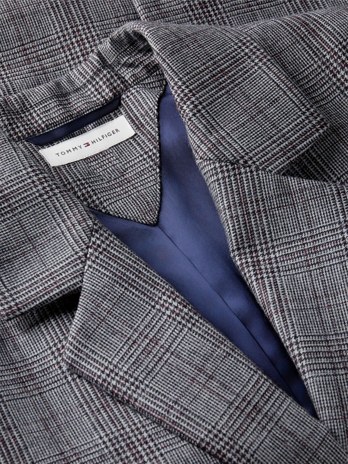Wool Blend Check Single Breasted Blazer — Grey