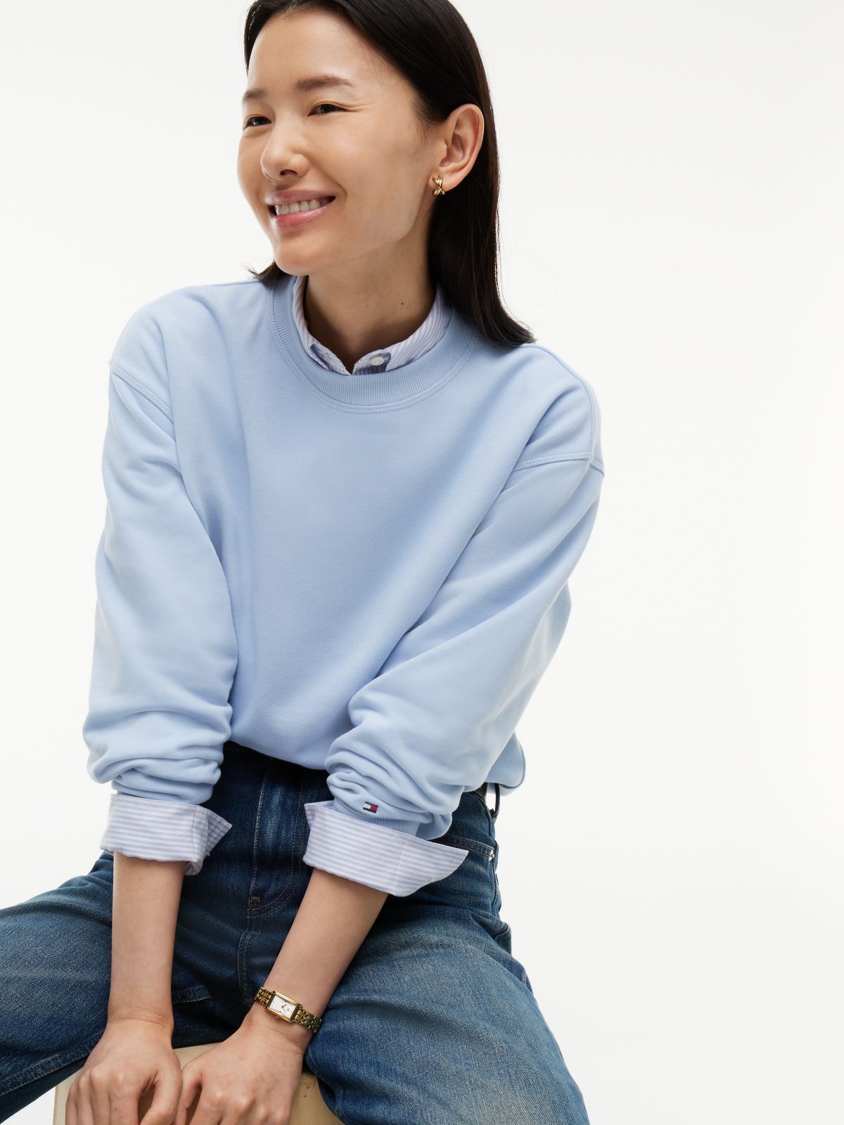 Tonal Logo Crew Neck Sweatshirt — Blue