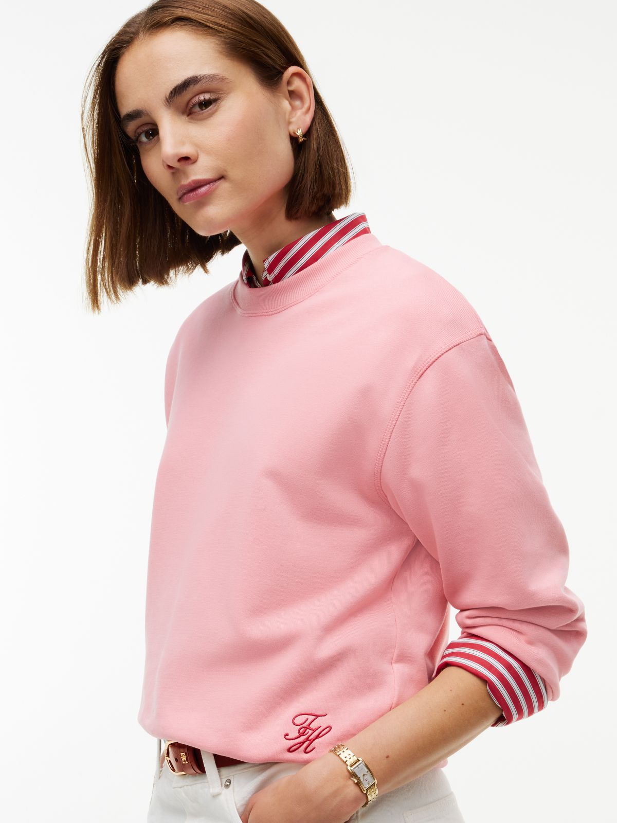 Tonal Logo Crew Neck Sweatshirt — Pink