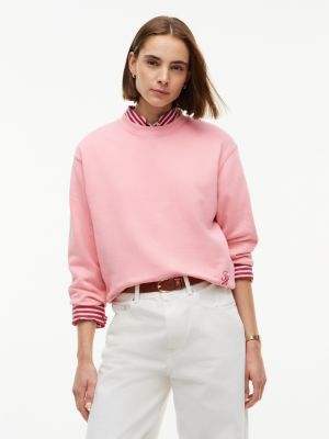 pink tonal logo crew neck sweatshirt for women tommy hilfiger