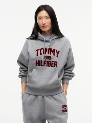 sweat à capuche varsity en molleton à logo grey pour femmes tommy hilfiger