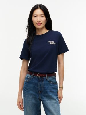 t-shirt en jersey à col ras-du-cou et logo blue pour femmes tommy hilfiger