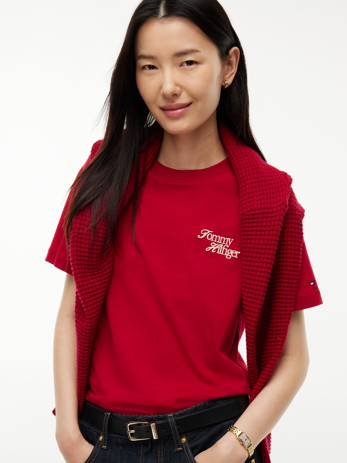 Logo Jersey Crew Neck T-Shirt — Red