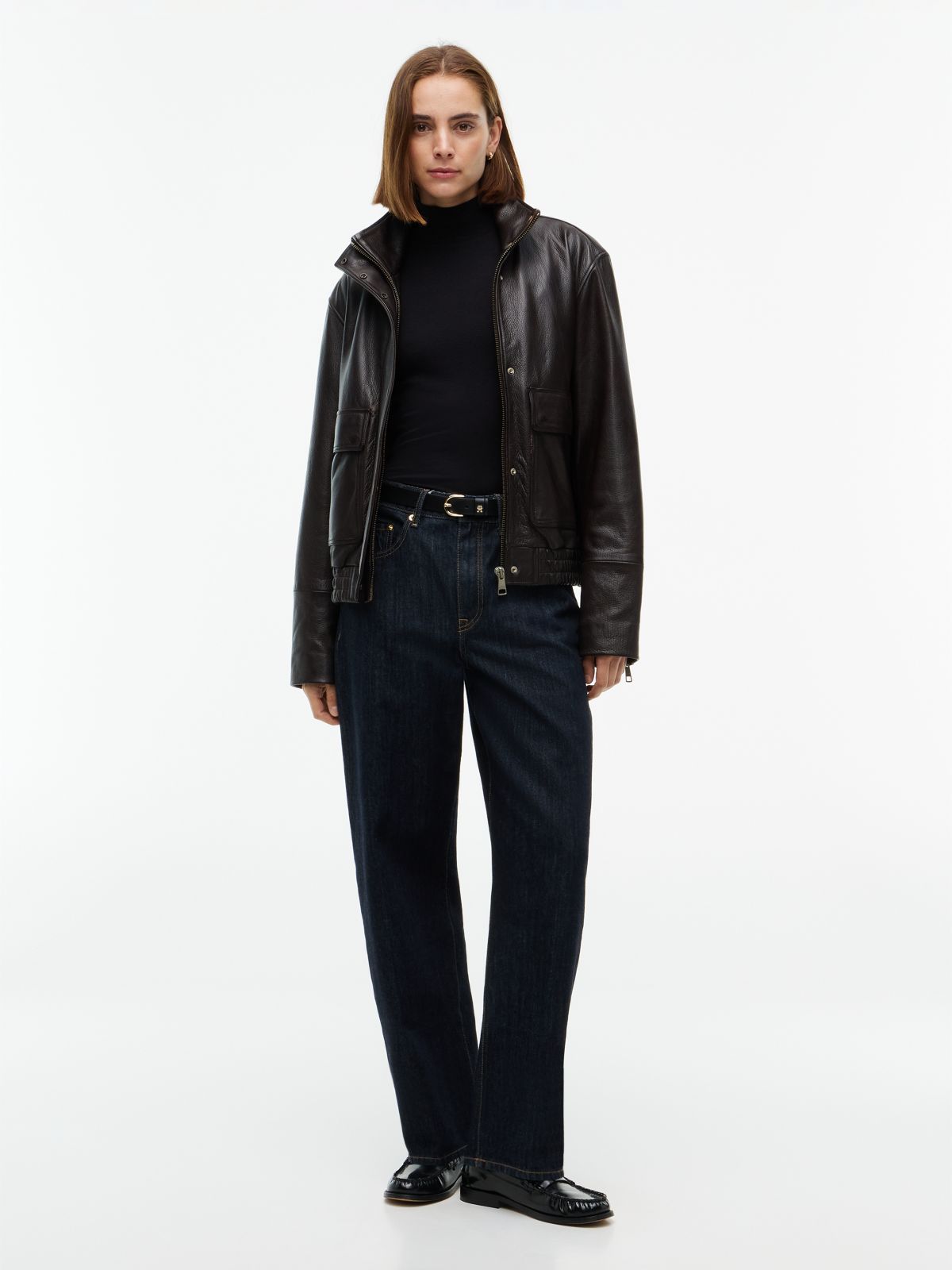 Slim Mock Neck Long Sleeve Top — Black