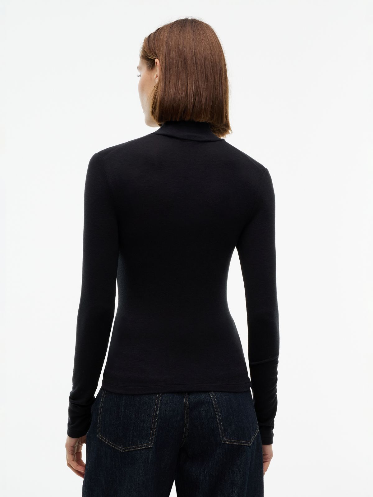 Slim Mock Neck Long Sleeve Top — Black