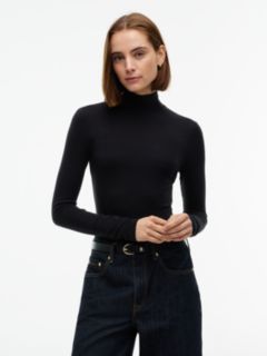 Slim Mock Neck Long Sleeve Top — Black 1