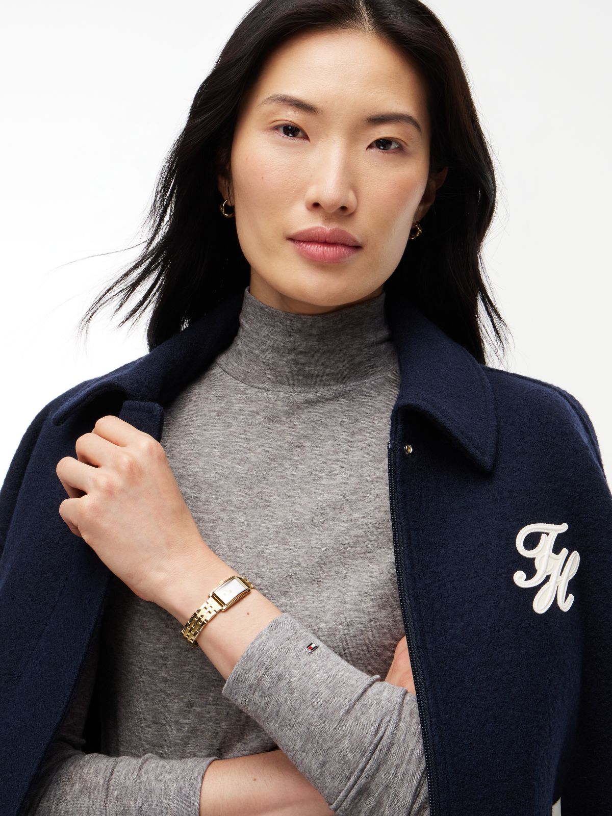 Slim Mock Neck Long Sleeve Top — Grey