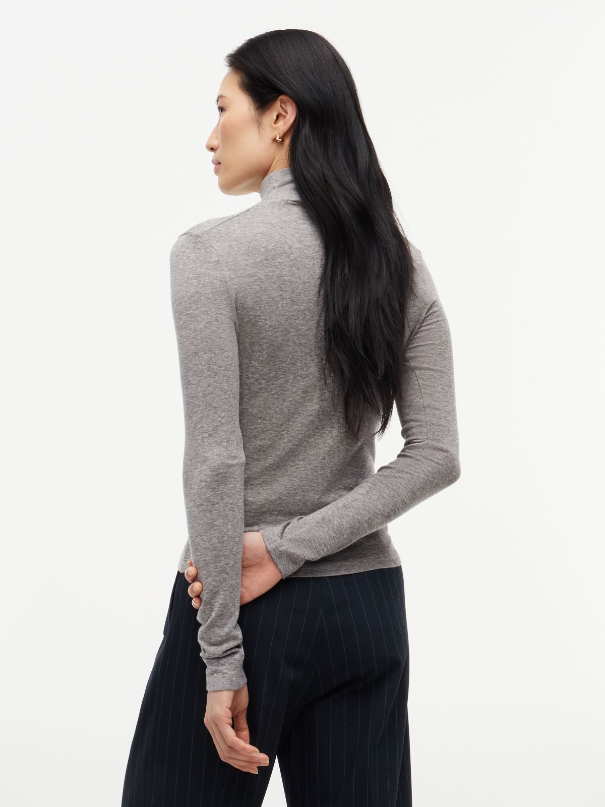 Slim Mock Neck Long Sleeve Top — Grey