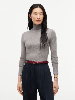 grey slim mock neck long sleeve top for women tommy hilfiger