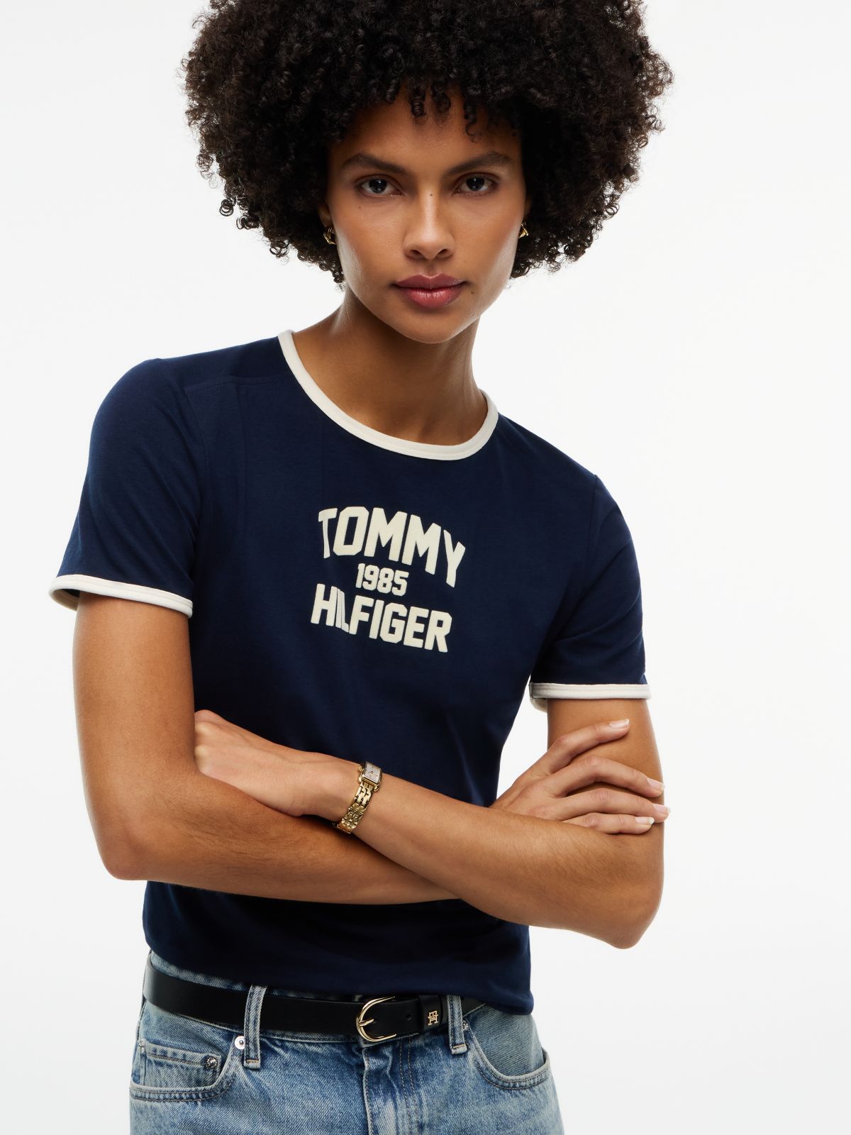 Flock Varsity Logo Slim Ringer T-Shirt — Blue