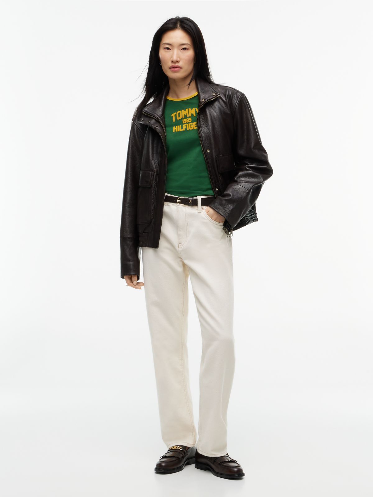 Flock Varsity Logo Slim Ringer T-Shirt — Green