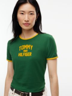 Flock Varsity Logo Slim Ringer T-Shirt — Green 3