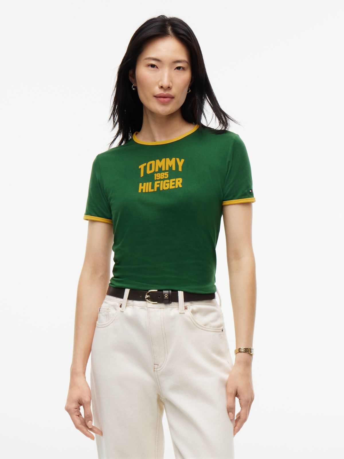 Flock Varsity Logo Slim Ringer T-Shirt — Green