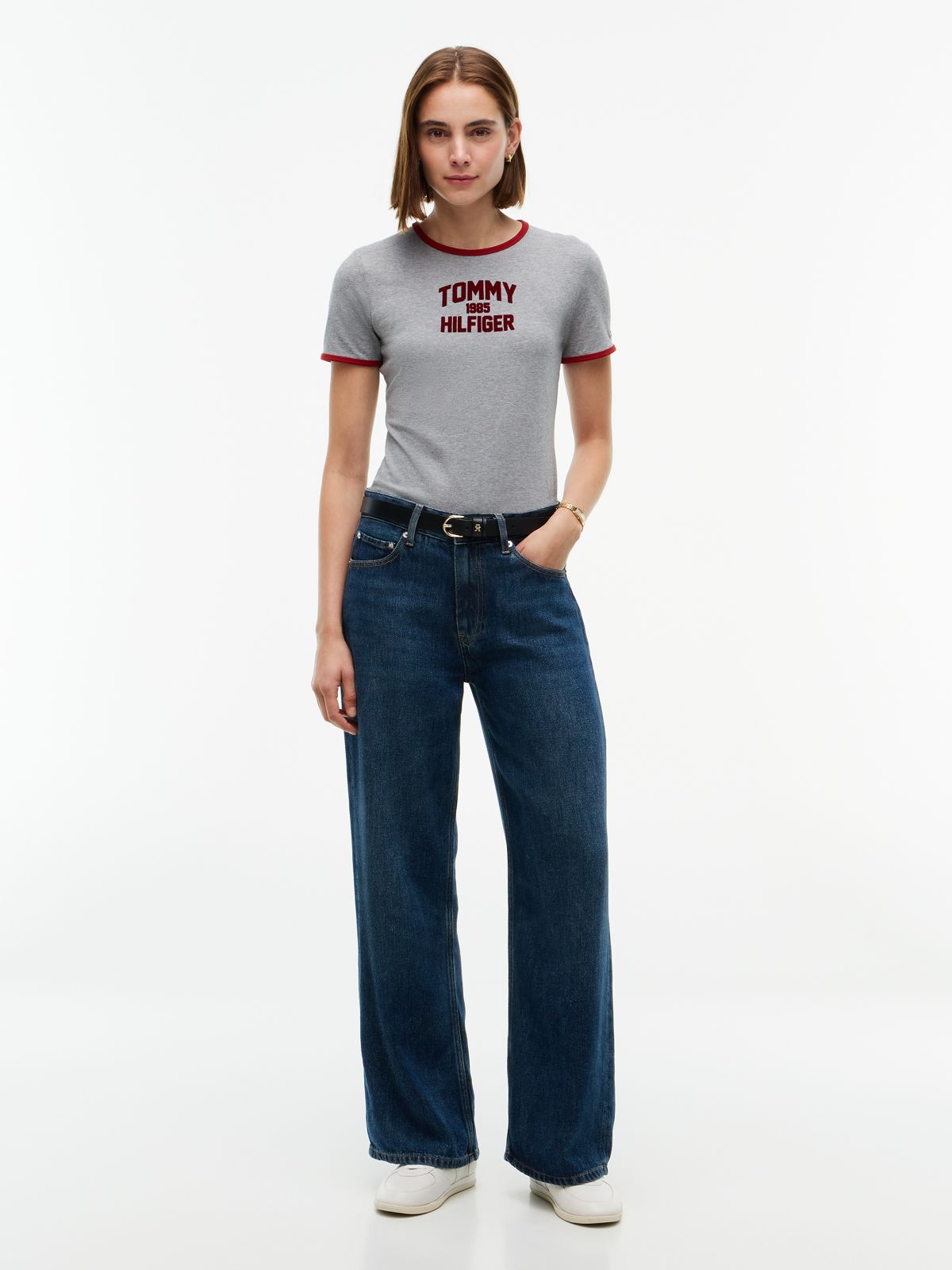 Flock Varsity Logo Slim Ringer T-Shirt — Grey
