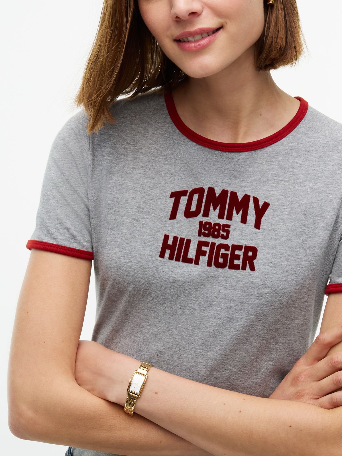 Flock Varsity Logo Slim Ringer T-Shirt — Grey