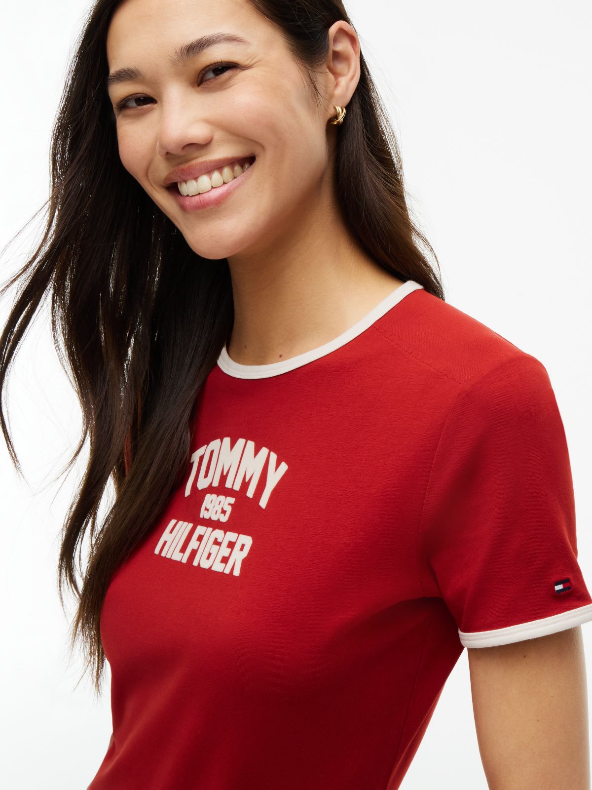 Flock Varsity Logo Slim Ringer T-Shirt — Red