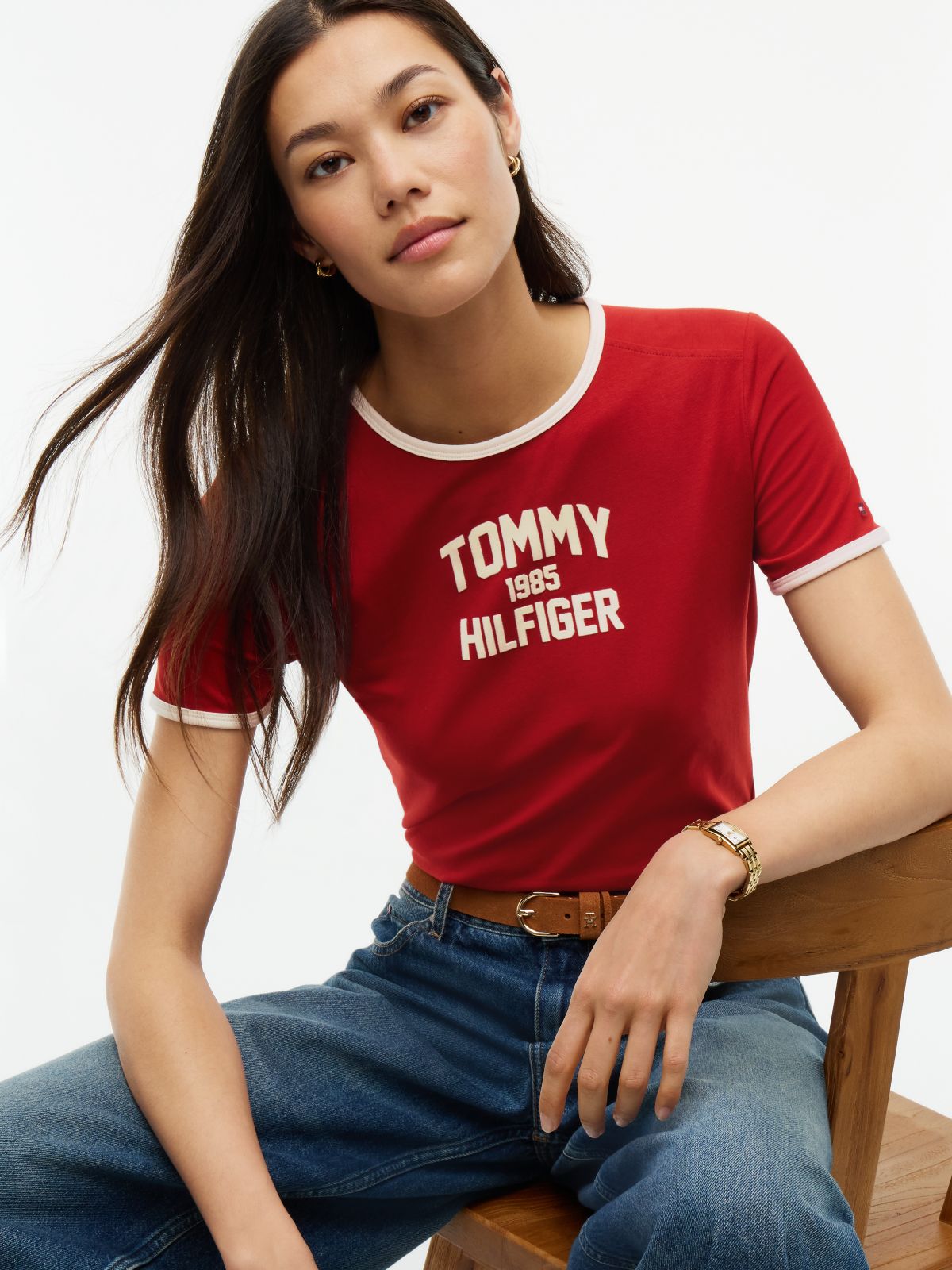 Flock Varsity Logo Slim Ringer T-Shirt — Red