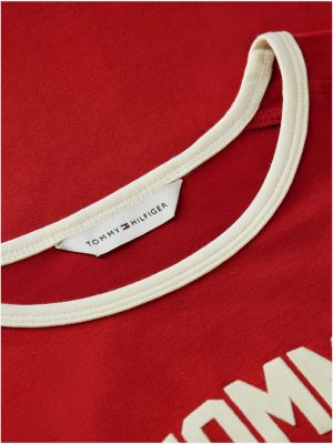 red flock varsity logo slim ringer t-shirt for women tommy hilfiger