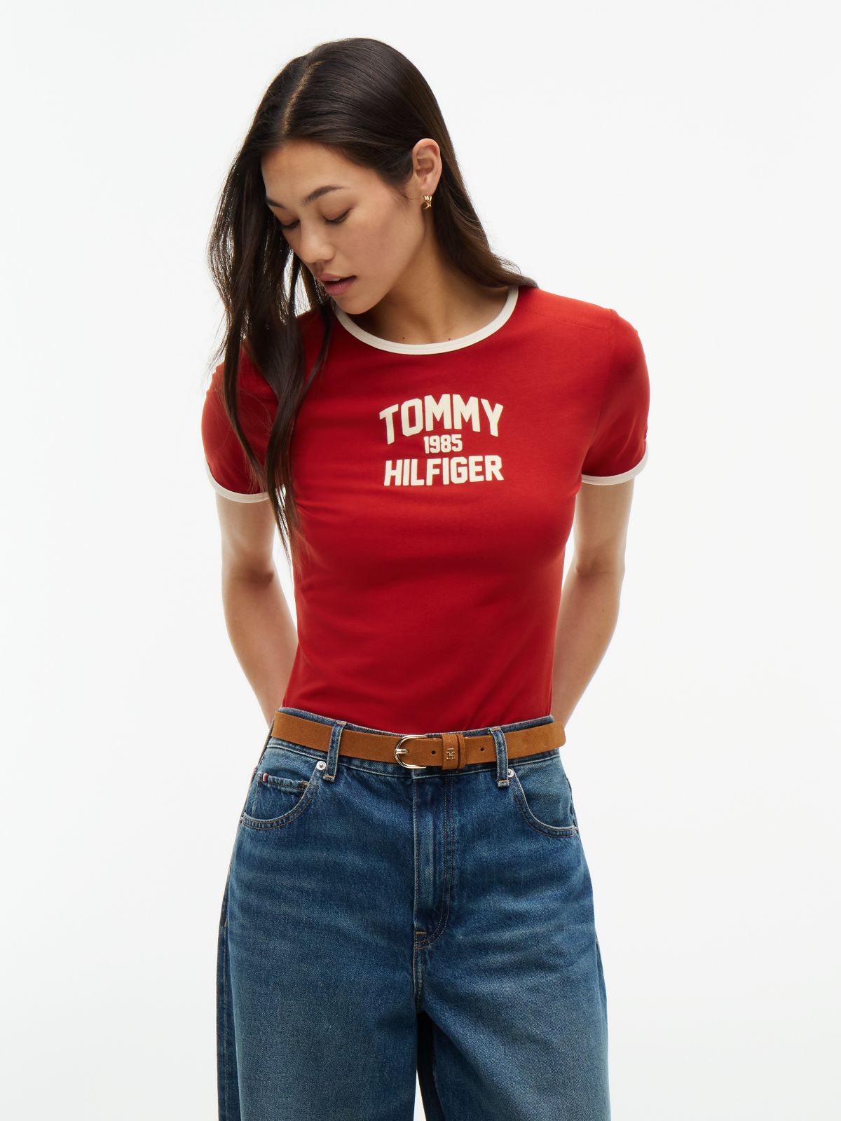 Flock Varsity Logo Slim Ringer T-Shirt — Red