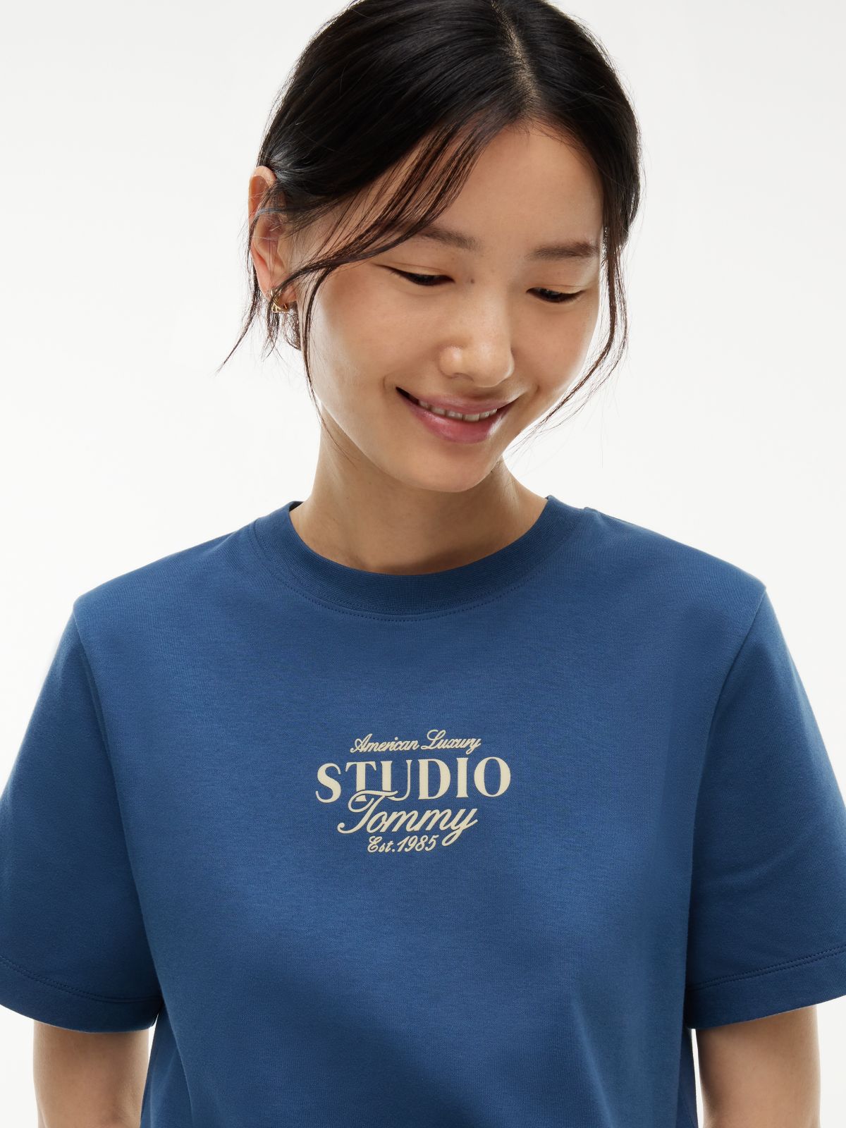 Logo Interlock Knit Crew Neck T-Shirt — Blue