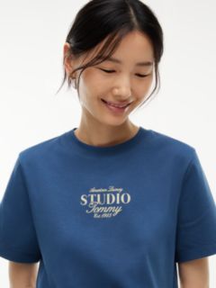 Logo Interlock Knit Crew Neck T-Shirt — Blue 3