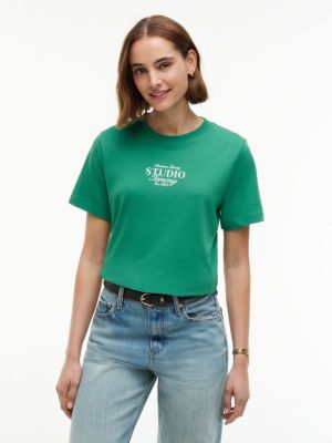 green logo interlock knit crew neck t-shirt for women tommy hilfiger
