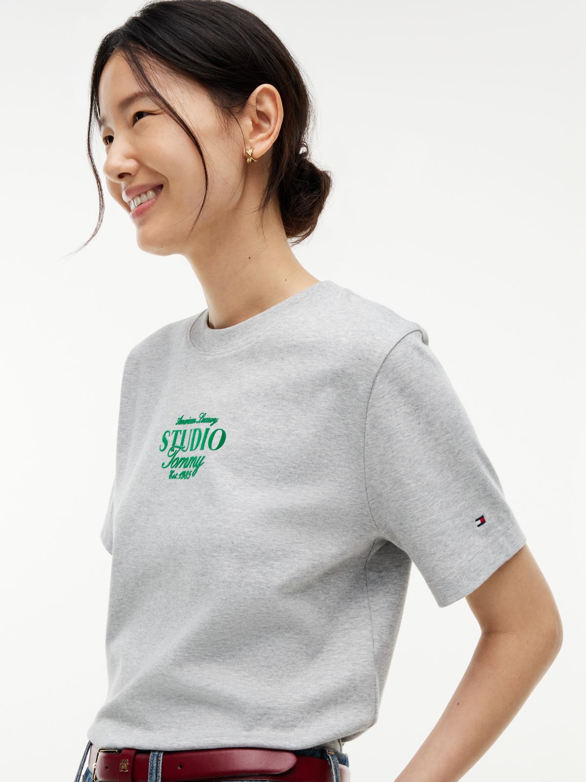 Logo Interlock Knit Crew Neck T-Shirt — Grey