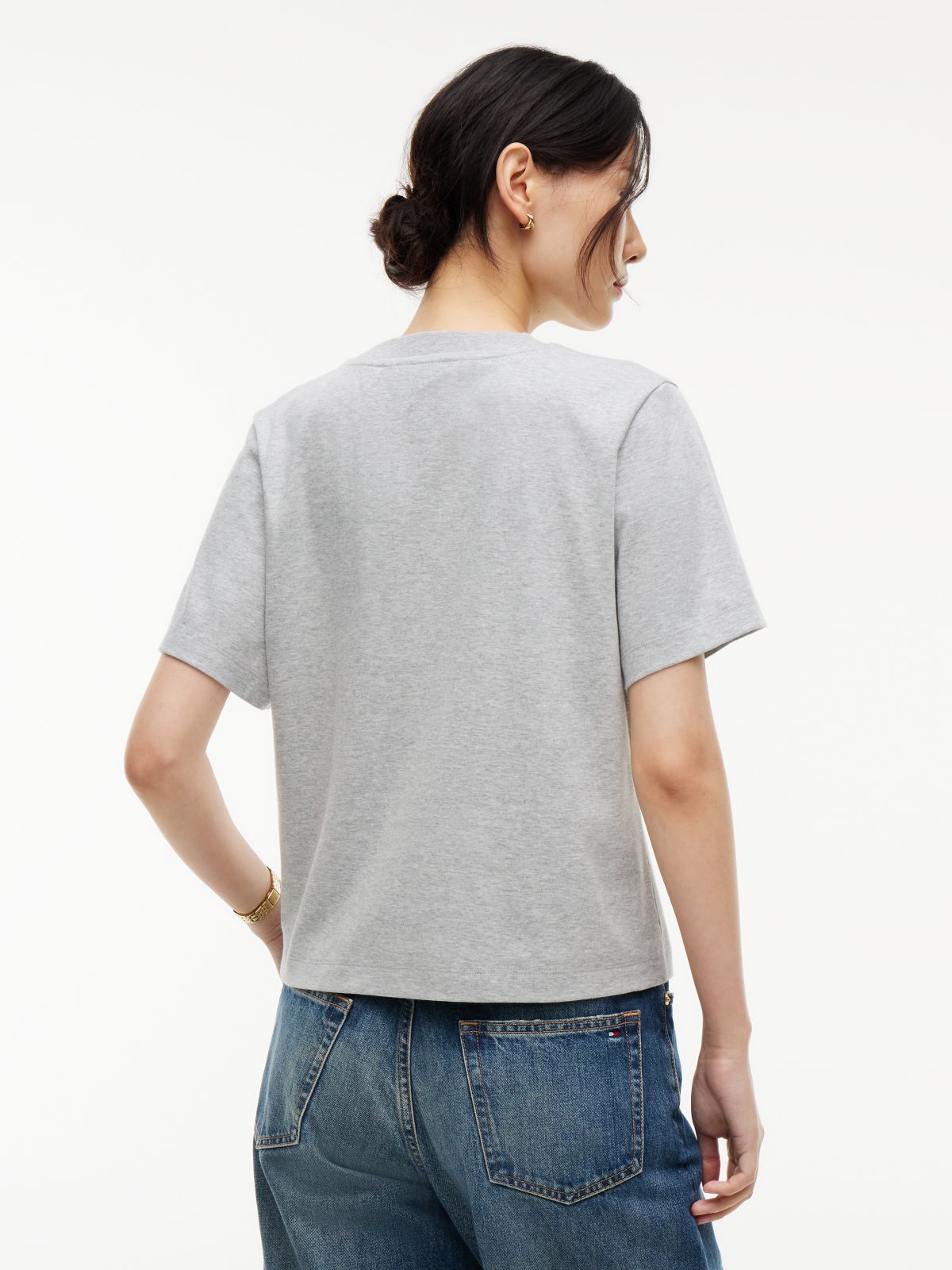 Logo Interlock Knit Crew Neck T-Shirt — Grey