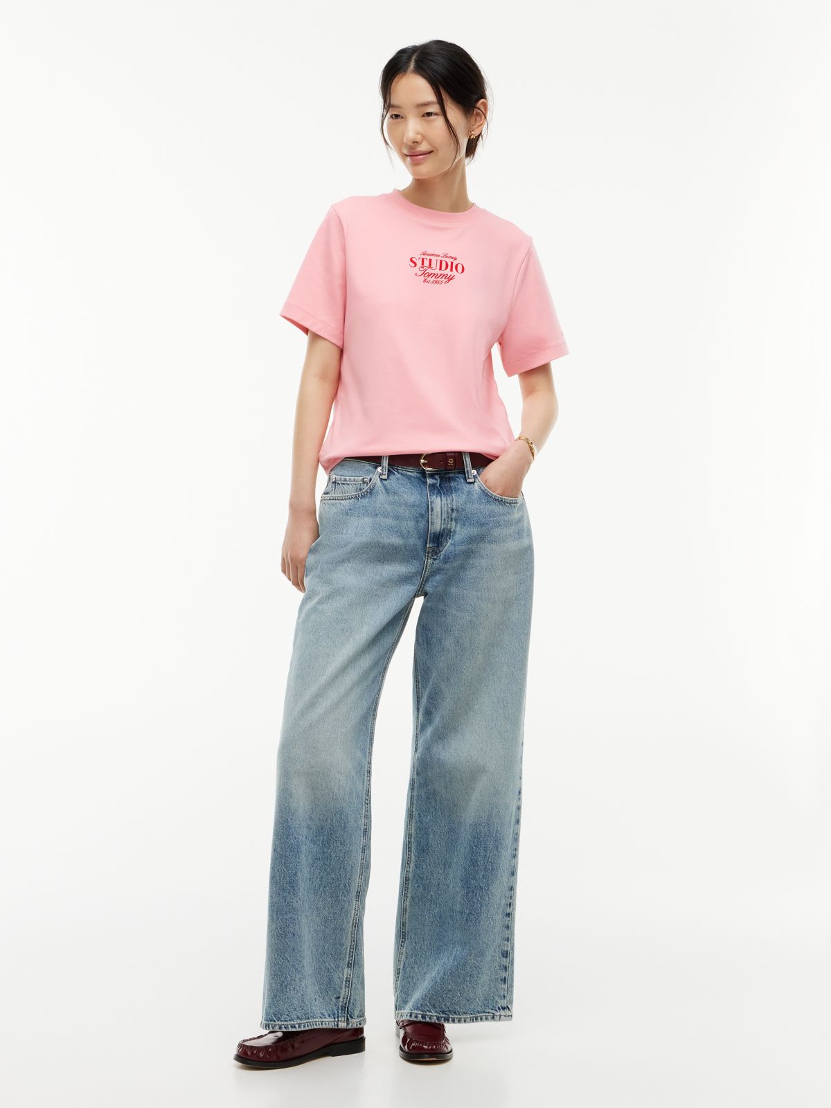 Logo Interlock Knit Crew Neck T-Shirt — Pink