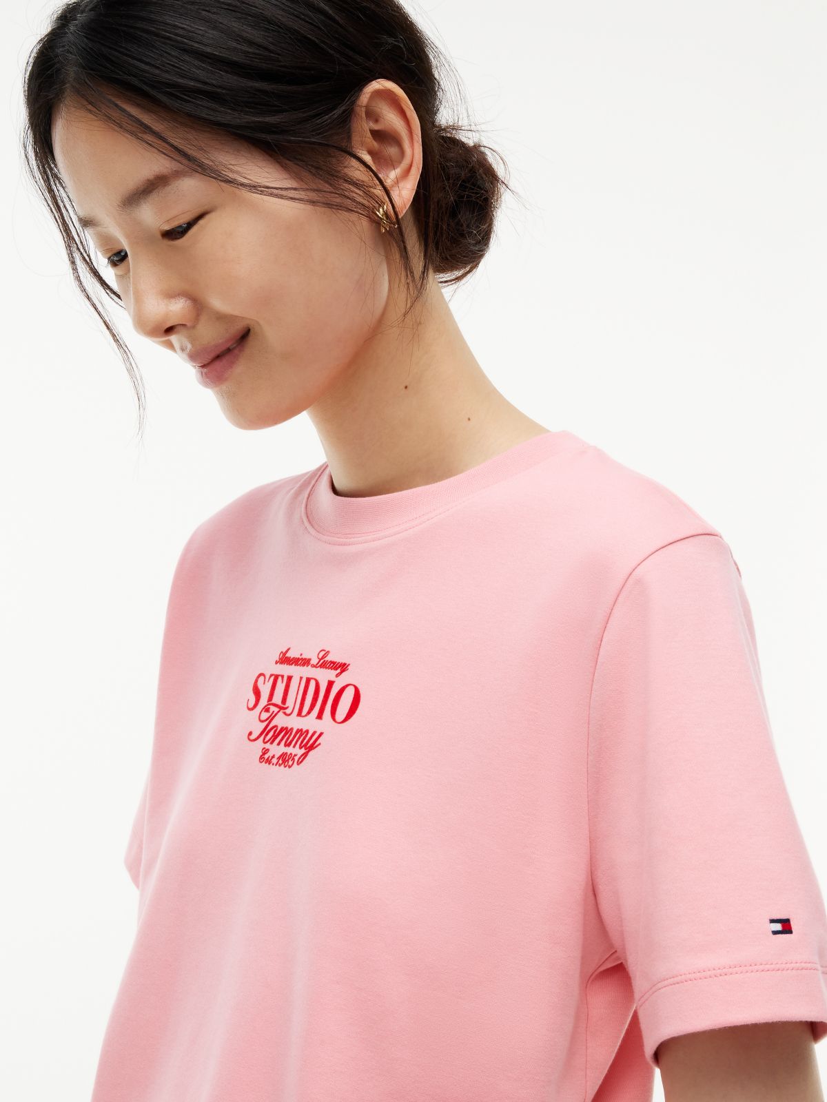 Logo Interlock Knit Crew Neck T-Shirt — Pink