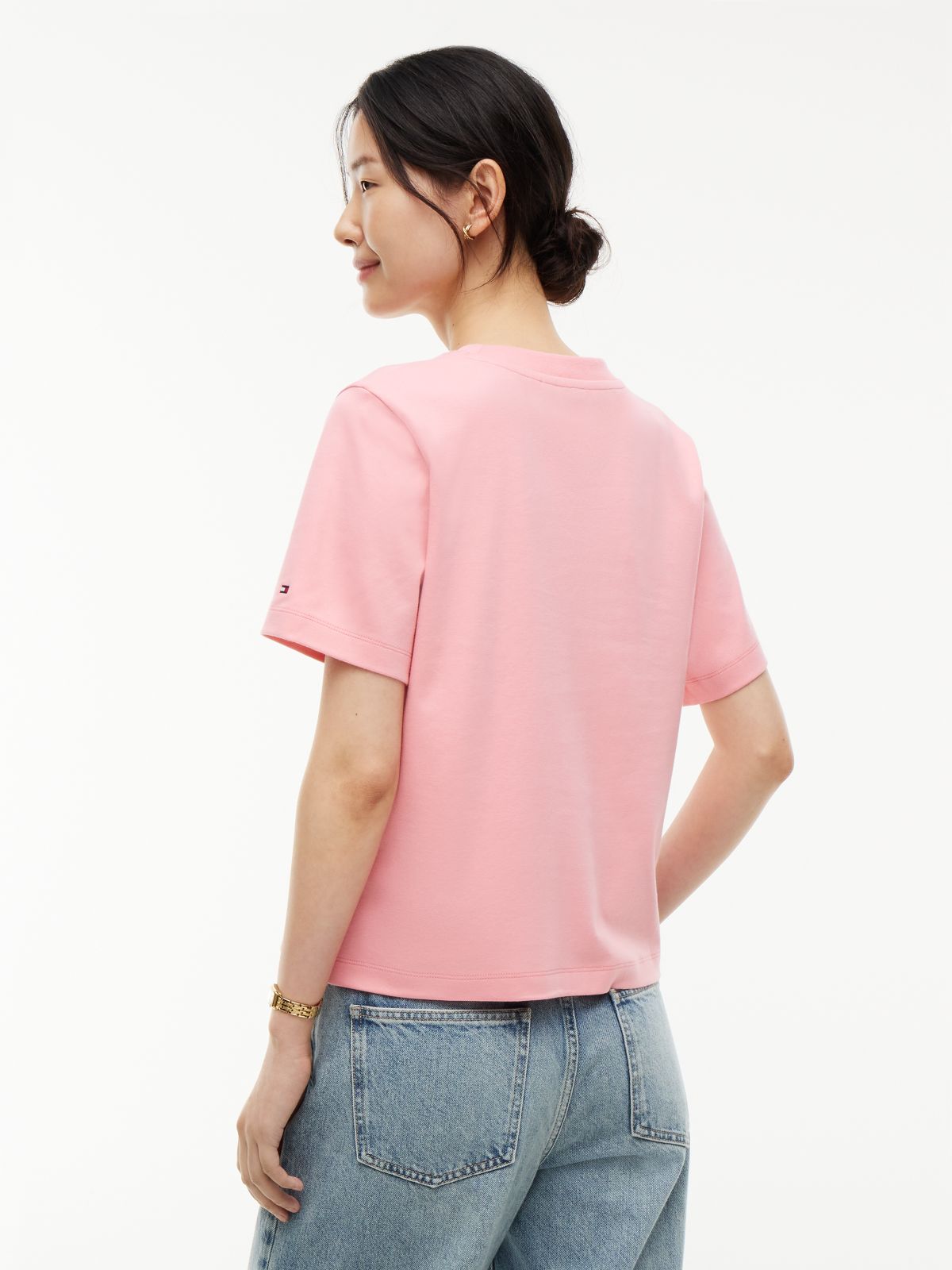 Logo Interlock Knit Crew Neck T-Shirt — Pink