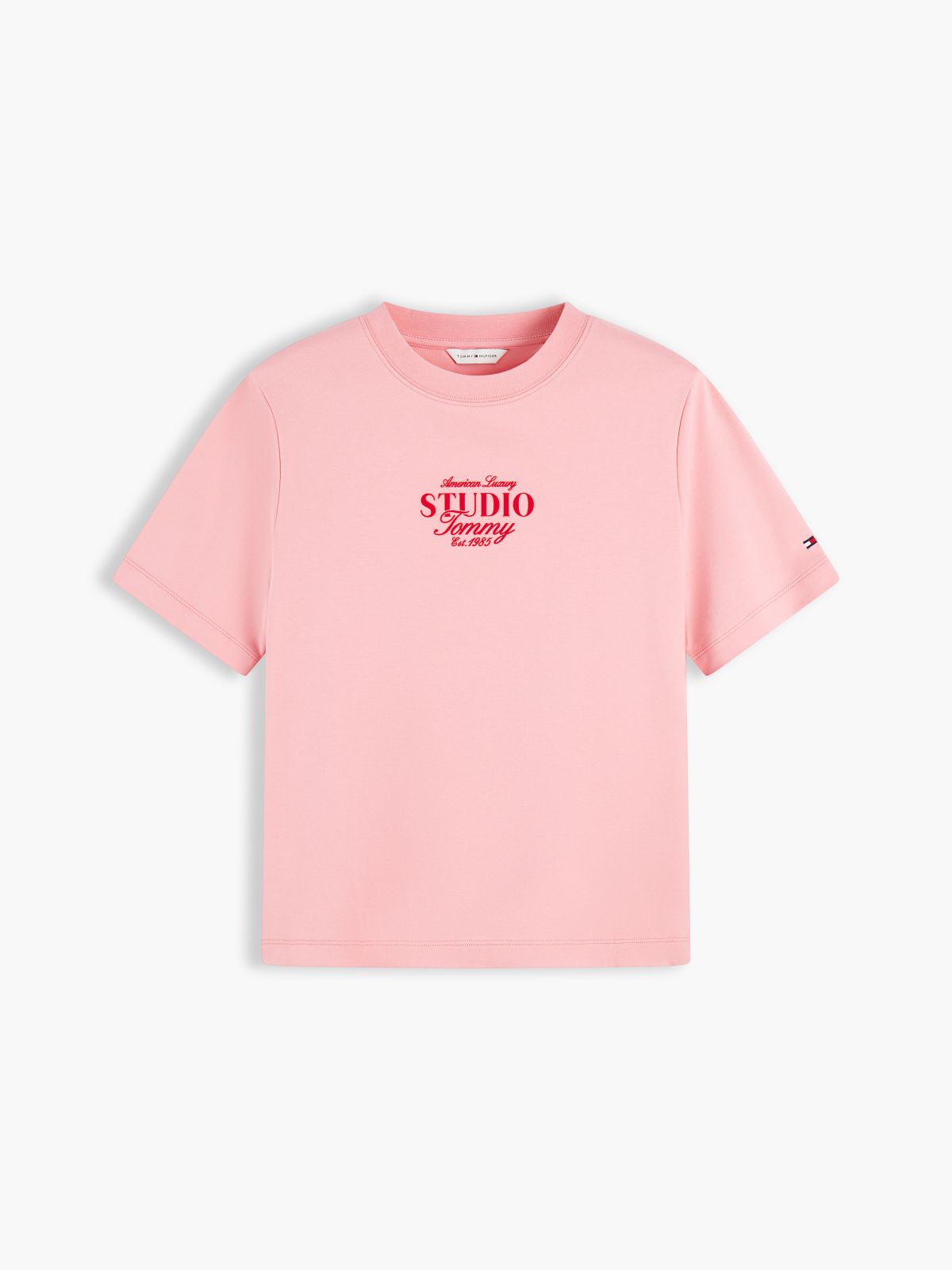 Logo Interlock Knit Crew Neck T-Shirt — Pink
