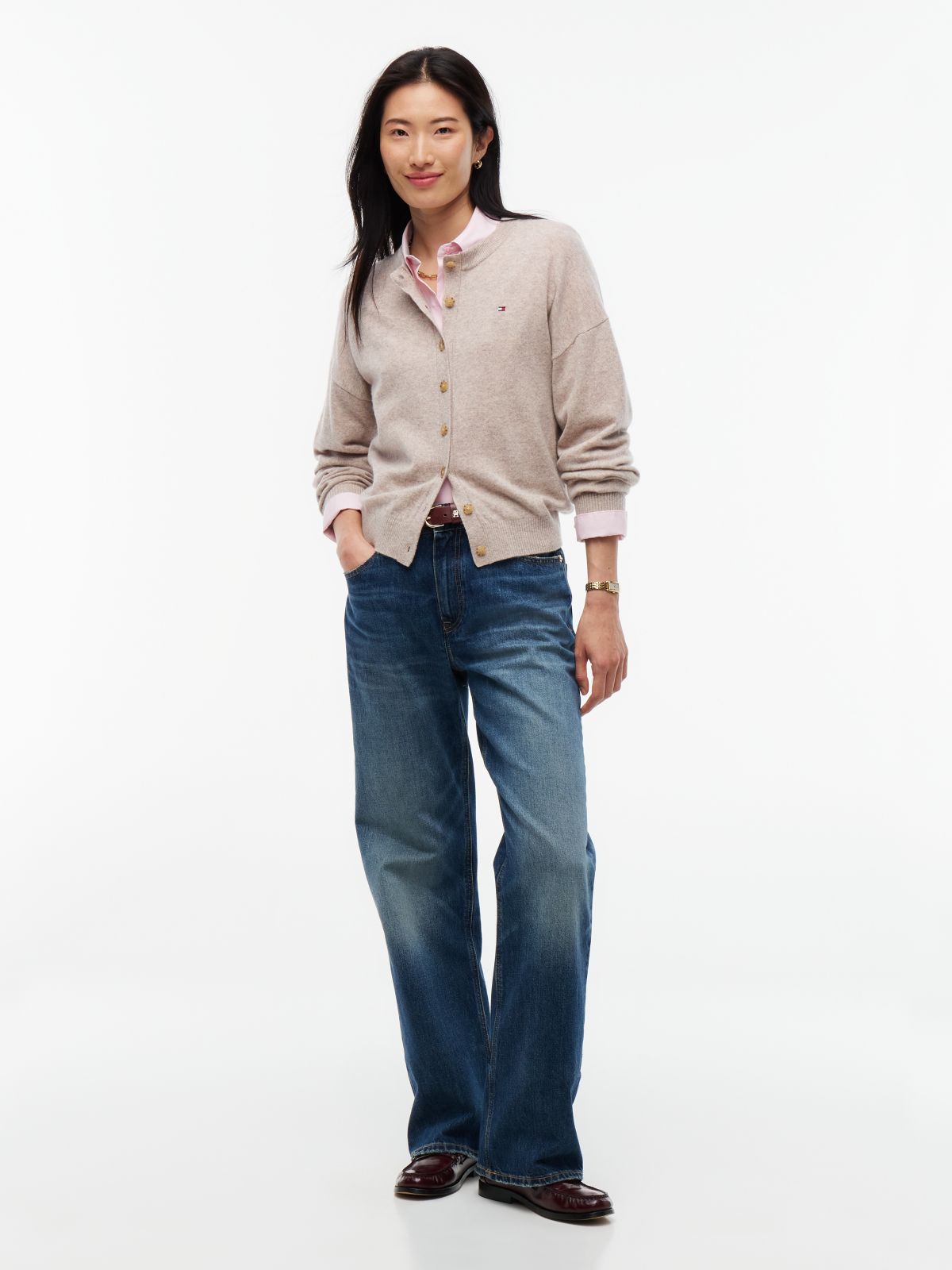 Slim Wool Blend Cardigan With Cashmere — Brown