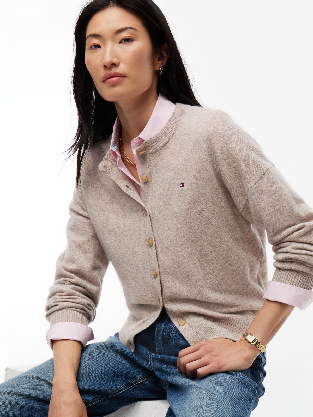 Slim Wool Blend Cardigan With Cashmere — Brown