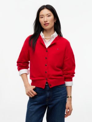 red slim wool blend cardigan with cashmere for women tommy hilfiger