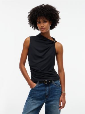 black crepe slim twist sleeveless top for women tommy hilfiger