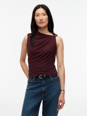 t-shirt slim fit in crêpe senza maniche red da donne tommy hilfiger